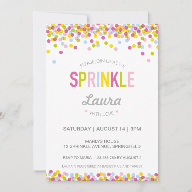 Baby Sprinkle Invitation, Bright Colours Invitation (Front)