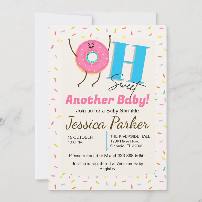 Baby Sprinkle Invitation | Customisable Doughnut C (Front)
