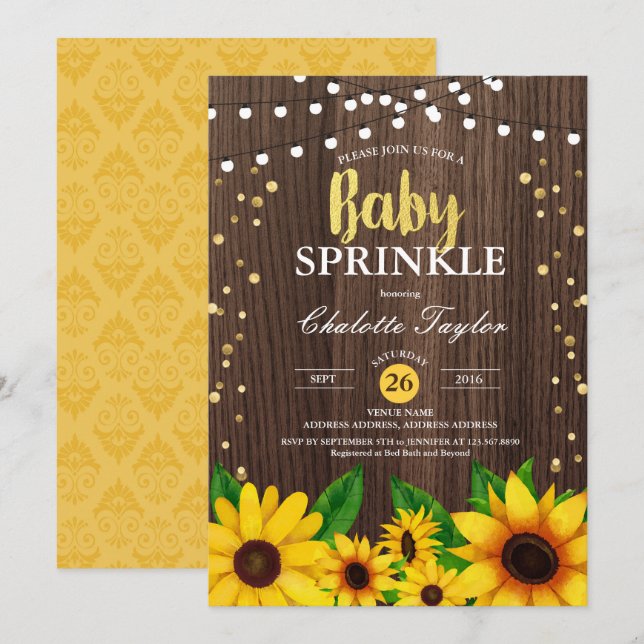 Baby sprinkle invitation fall sunflower (Front/Back)