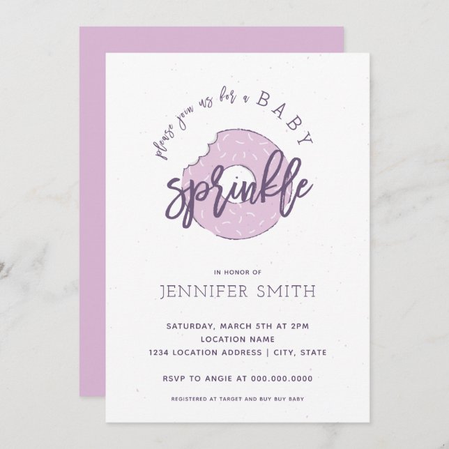 Baby Sprinkle Invitation Lavender Doughnut (Front/Back)