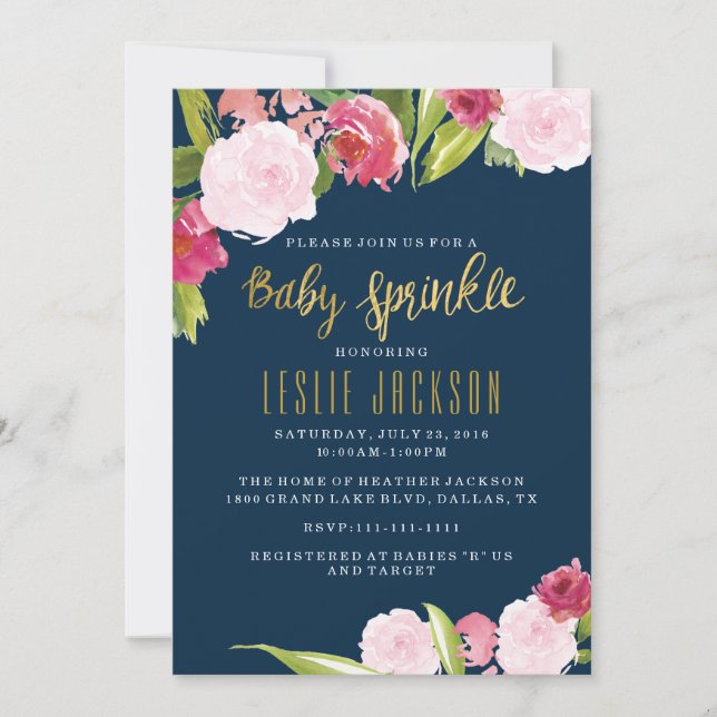 Baby Sprinkle Invitation Navy and Gold (Front)