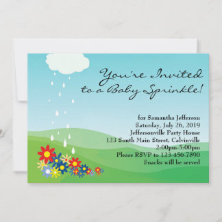 Baby Sprinkle Invitation, Primary Flowers and Rain Invitation