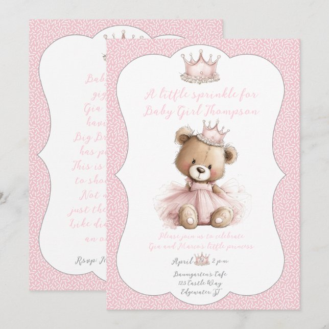 Baby Sprinkle Invitation Teddy Bear Princess (Front/Back)