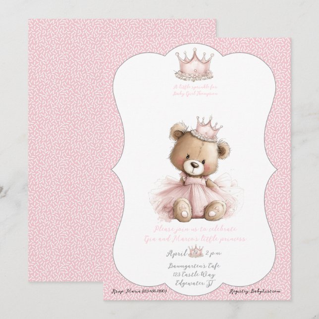 Baby Sprinkle Invitation Teddy Bear Princess (Front/Back)