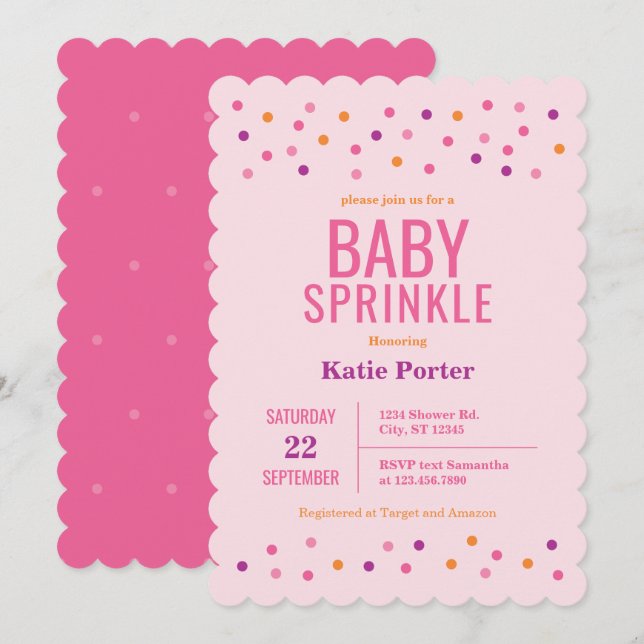 Baby Sprinkle Pink Girl Baby Shower Invitation (Front/Back)