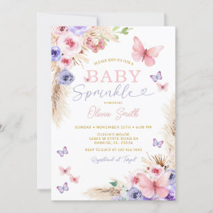 Baby Sprinkle Pink Purple Butterflies Invitation