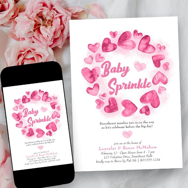 Baby Sprinkle Pink Valentines Little Sweetheart Invitation (Baby Sprinkle Pink Love Heart Baby Shower Invitation)