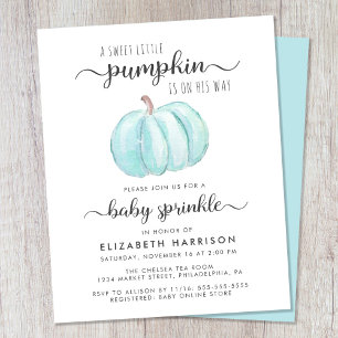 Baby Sprinkle Pumpkin Blue Watercolor Invitation