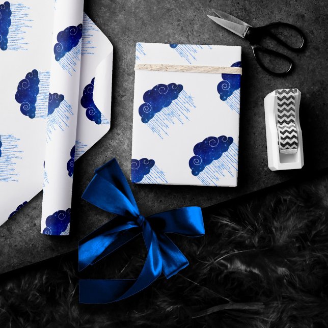 Baby Sprinkle Royal Blue | Bold Moody Rain Shower Wrapping Paper (Creator Uploaded)