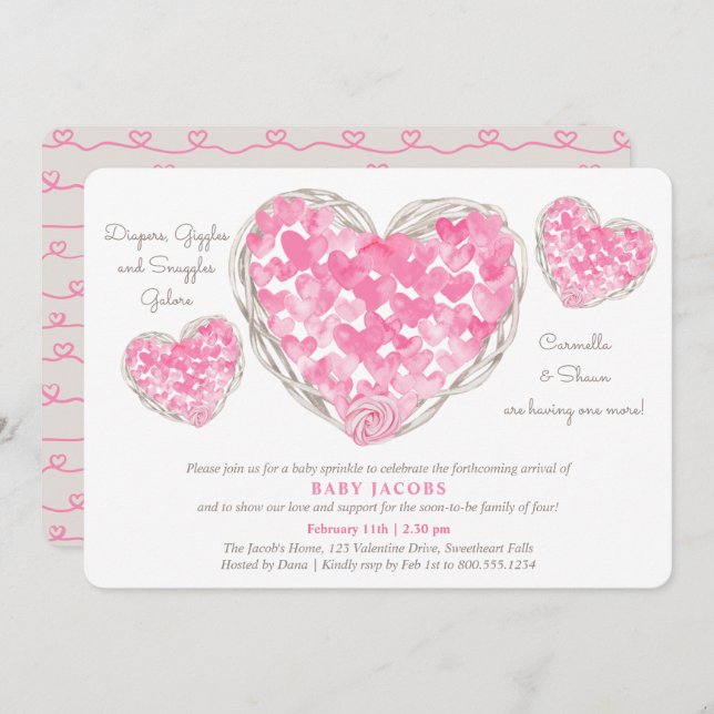Baby Sprinkle Rustic Love Hearts Girl Baby Shower Invitation (Front/Back)
