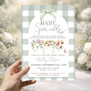 Baby Sprinkle Sage Green Gingham Invitation