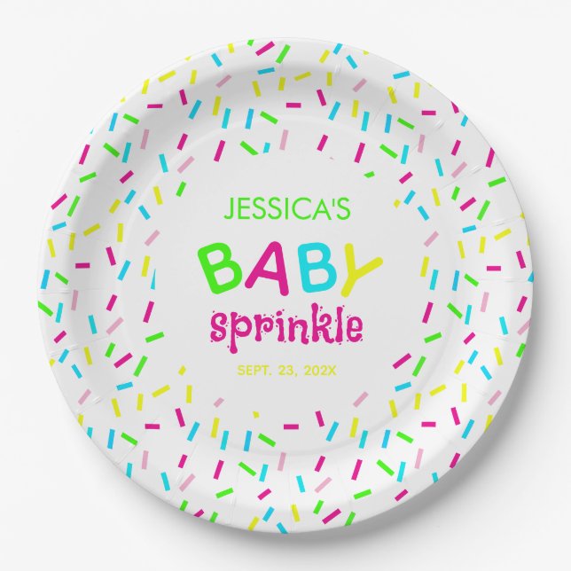 Baby Sprinkle Shower  Colourful Rainbow Sprinkles Paper Plate (Front)