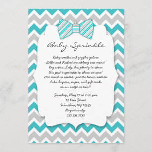 Baby Sprinkle Turquoise grey Bow tie baby shower Invitation