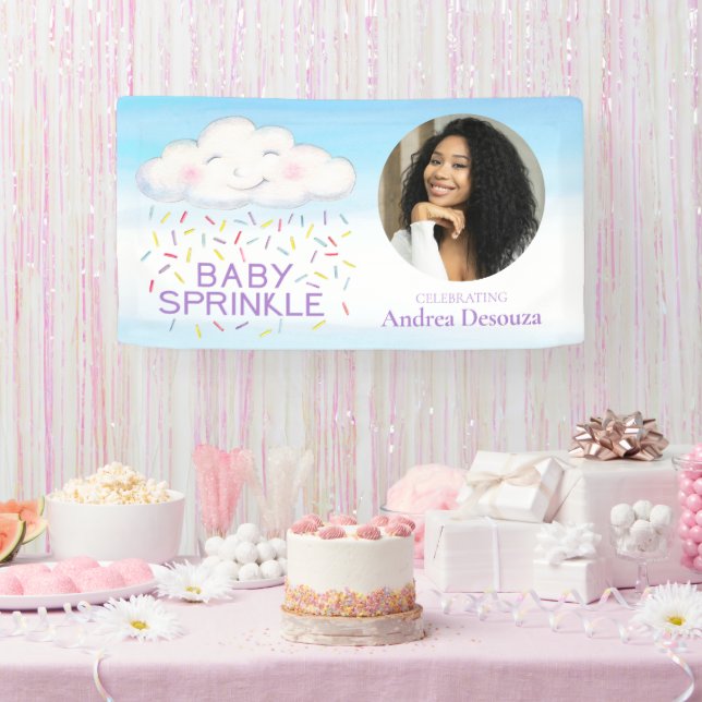 Baby Sprinkle whimsy cloud photo blue baby shower Banner (Party)