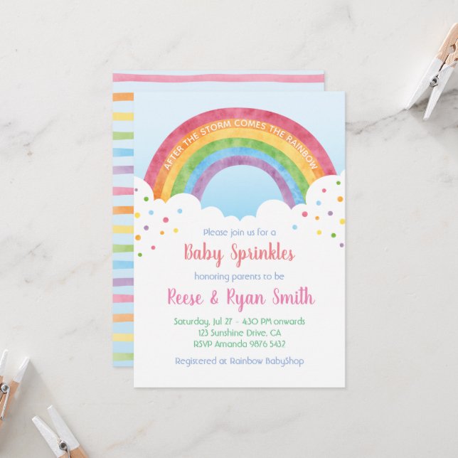 Baby Sprinkles Pastel Rainbow Baby Shower Invitati Invitation (Front/Back In Situ)