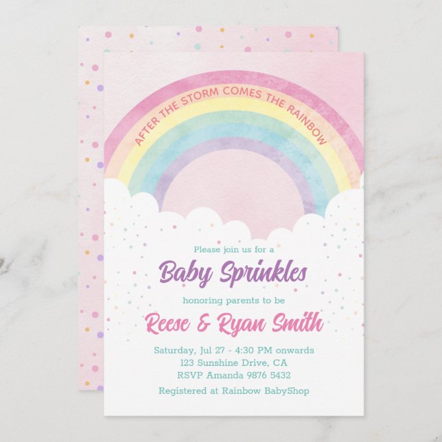 Baby Sprinkles Pastel Rainbow Baby Shower Invitation (Front/Back)