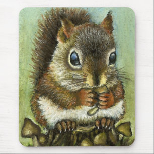 Baby squirrel and mushrooms mouse pad