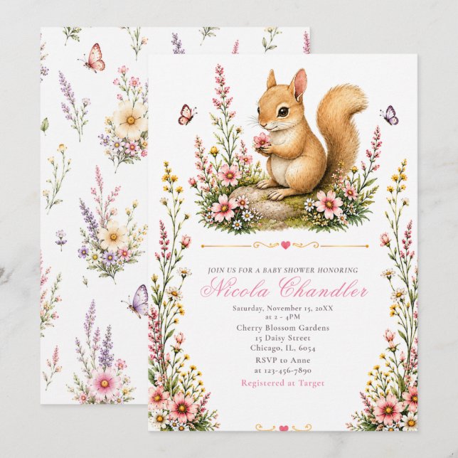 Baby Squirrel Baby Shower Invitation (Front/Back)