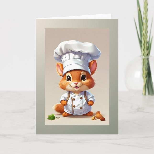Baby Squirrel Chef Illustration Blank Greeting  Card (Front)