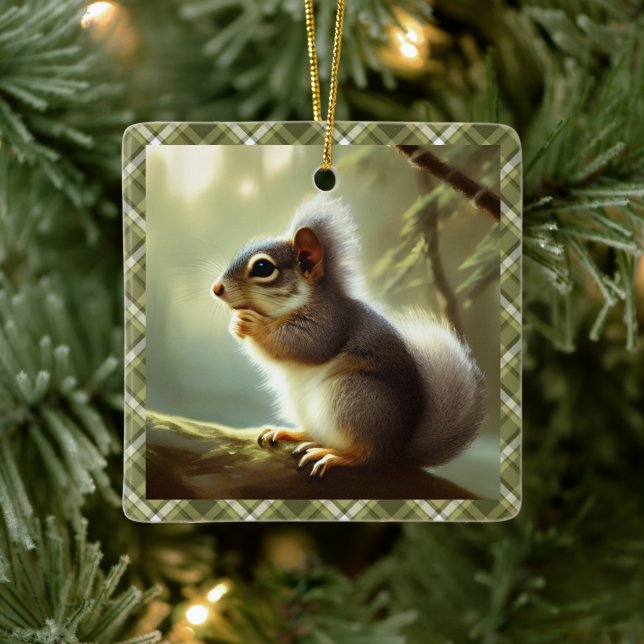 Baby Squirrel Wildlife Portrait Personalised   Ceramic Ornament (Tree)