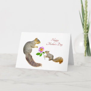 Baby Squirrel with Rose Mother's Day Card