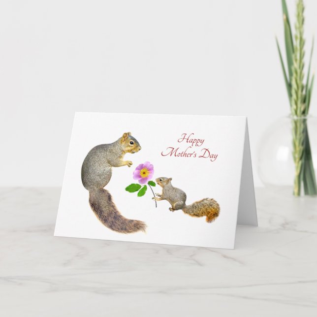 Baby Squirrel with Rose Mother's Day Card (Front)