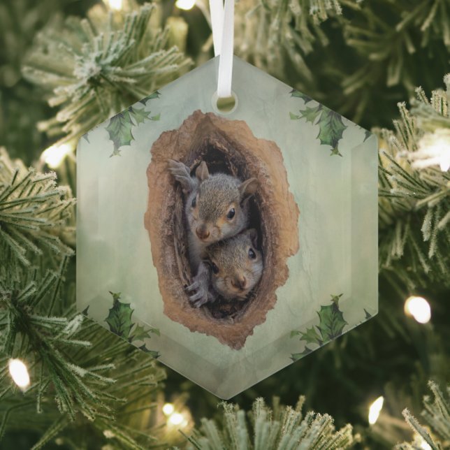 Baby Squirrels holidays glass ornament (Insitu)