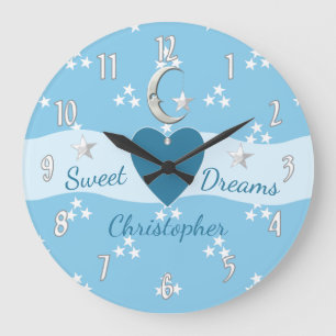 Baby stars and moon blue large clock