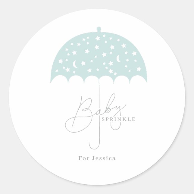 Baby Stars Brolly Baby Shower Invitation Classic Round Sticker (Front)