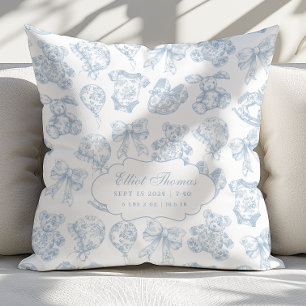 Baby Stats Blue Toile Nursery Cushion