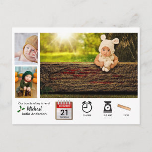 BABY STATS ICONS and PHOTO XMAS Birth Announcement Postcard