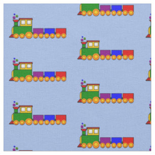Baby Steam Engine Freight Train on Blue Fabric