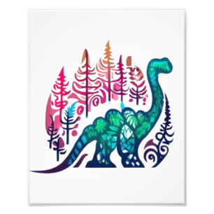 Baby Stegosaurus Dinosaur Colourful Forest  Photo Print