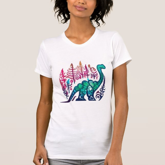Baby Stegosaurus Dinosaur Colourful Forest  T-Shirt (Front)