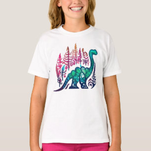 Baby Stegosaurus Dinosaur Colourful Forest  T-Shirt