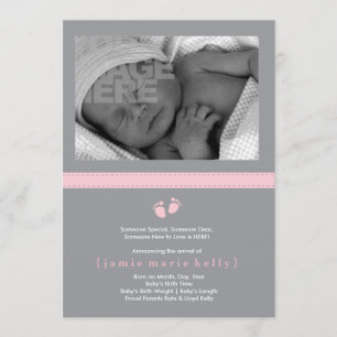 Baby Steps Birth Announcement - Pink