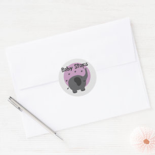 Baby steps Kawaii cute baby elephant grey & purple Classic Round Sticker