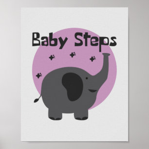 Baby steps Kawaii cute baby elephant grey & purple Poster