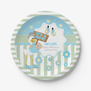 Baby Stork Baby Boy Shower Paper Plate