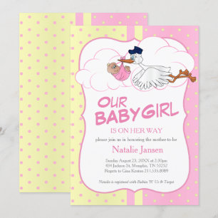 Baby Stork with a Cute Little Baby Girl Invitation