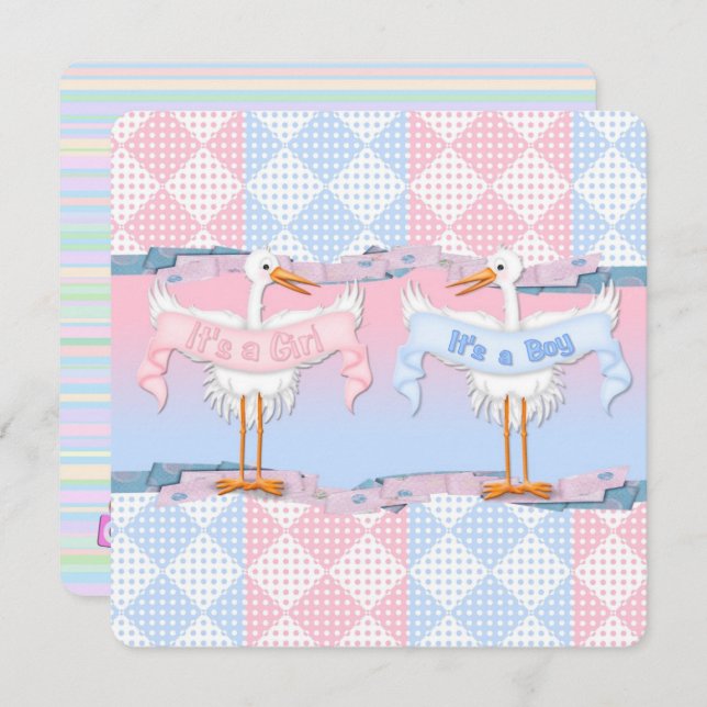 Baby Storks for Baby Gender Reveal Invitation (Front/Back)