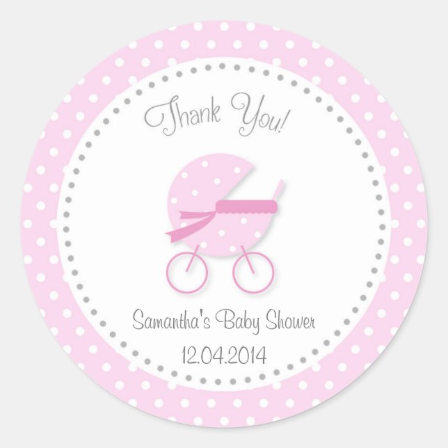 Baby Stroller Baby Shower Sticker Pink (Front)