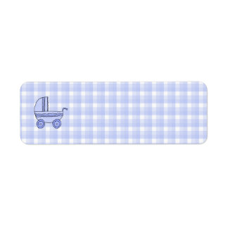 Baby Stroller. Light Blue on Check Pattern. Return Address Label