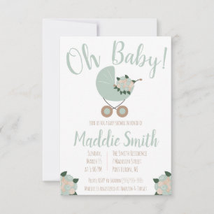 Baby Stroller with Floral Bouquet Baby Shower Invi Invitation
