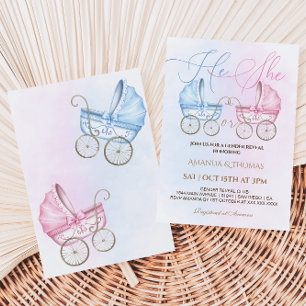 Baby Strollers Pink and Blue Gender Reveal  Invitation