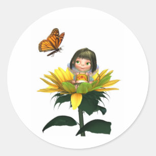 Baby Sunflower Fairy with Butterfly Classic Round Sticker