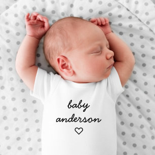 Baby Surname   Heart Modern Cute Stylish Adorable Bodysuit