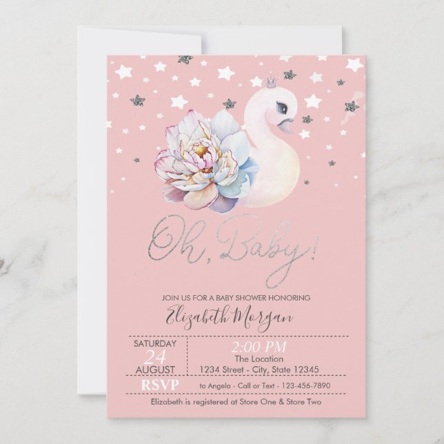  Baby Swan Flower Crown Stars Baby Shower  Invitation (Front)
