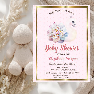 Baby Swan,Polka Dots,Floral Baby Shower Invitation