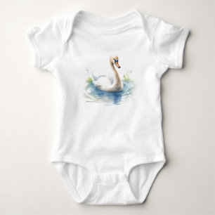 Baby Swan Swimming, Cute Baby Shower Baby Bodysuit